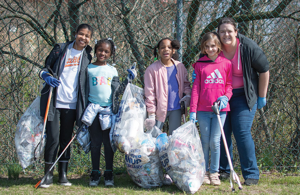 Scouts at stream cleanup